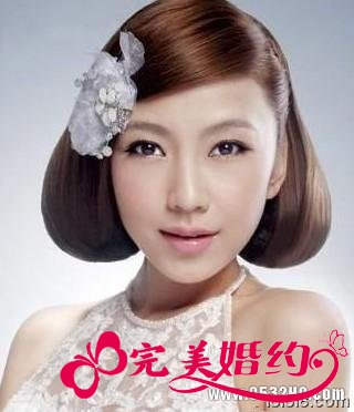 新娘发型设计图片1：斜刘海波波头